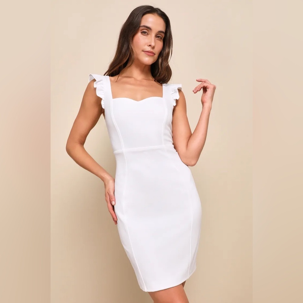 New Lulus Miriam White Ruffled Bodycon Dress Size XS